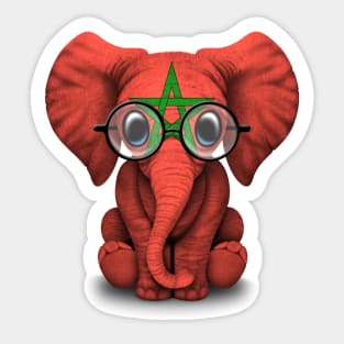 Baby Elephant with Glasses and Moroccan Flag Sticker